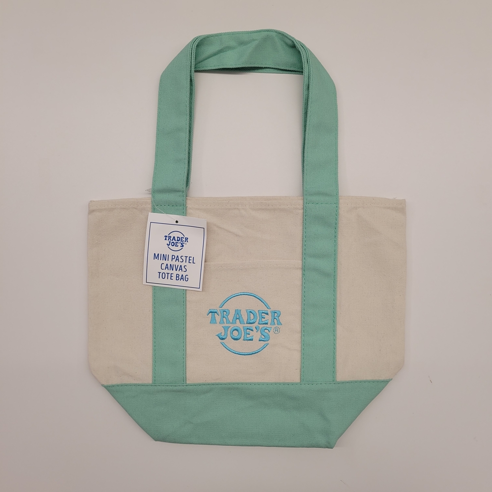 Trader Joe's Mini Tote Mint Green and Cream Canvas Tote Bag